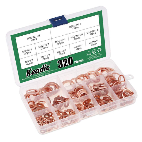 Keadic 320Pcs Copper Flat Washers Assortment Kit, M6 M8 M10 M12 M14 M16 M18 M20