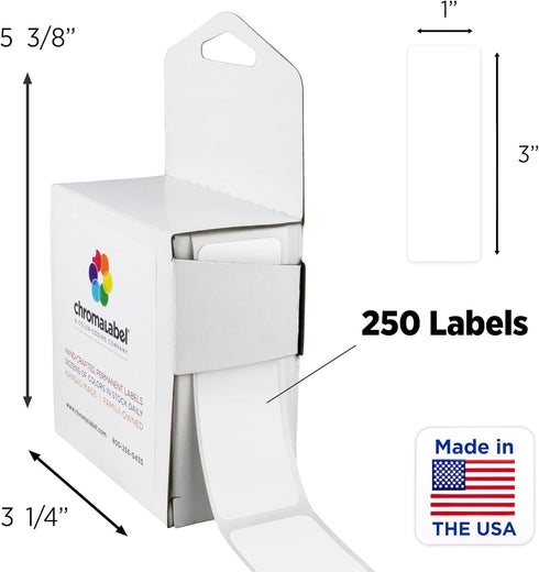 ChromaLabel 1 x 3 Inch All Purpose Permanent Color Code Rectangle Labels, 250 Labels per Box, White