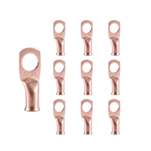 10pcs 6 AWG-3/8” (M10) Ring Terminals, Heavy Duty Copper Wire Lugs Battery Cable Terminal Connectors