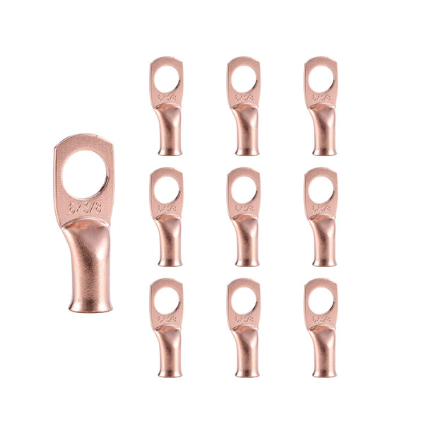 10pcs 6 AWG-3/8” (M10) Ring Terminals, Heavy Duty Copper Wire Lugs Battery Cable Terminal Connectors
