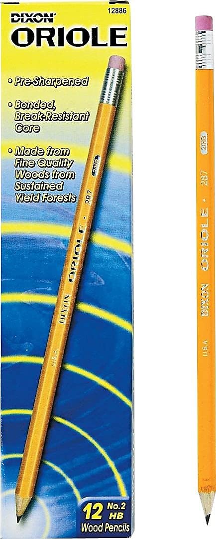 Dixon 12886 Oriole Woodcase Presharpened Pencil, HB #2, Yellow, Dozen