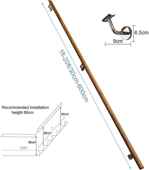 ALDEPO Grab Bars Wooden Handrails - Complete Kit, Corridor Non-Slip Stair Railings Support Rod, Wall Mount Elderly