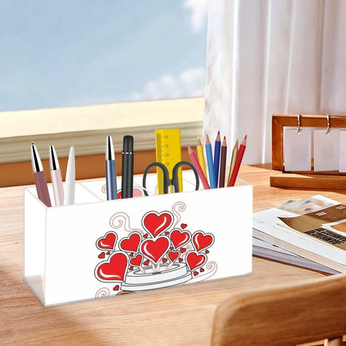 Ainavmxzs 4 Cute Red Hearts Acrylic Makeup Cup Holder With Compartments Makeup Brush Holder Organizer Brush Storage Bar