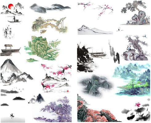 Ink Painting Landscape Precut Cute Aesthetic Diary Travel Paper Journal Stickers Scrapbooking Stationery Sticker Flakes Art Supplies by Seasonstorm