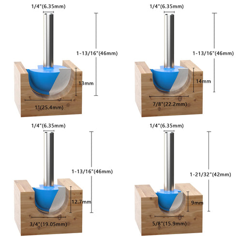 Vipbhtool Set 1/4 Inch 1/4" 5/16" 3/8" 1/2" 5/8" 3/4" 7/8" 1" Cove Box Router Bit Solid Carbide Double Flute Core Box