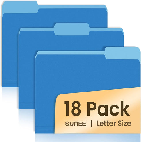 SUNEE File Folders, 18 Pack Manilla Folders 8.5 x 11, Colored Office Organization Home School Folders