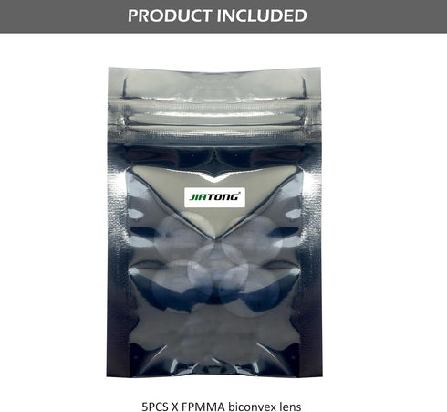 25mm 50mm Pack 5pcs (25mm H4.6mm F50) Double Convex Lens - Diameter, Focal Length, Optical biconvex Lens for Physics