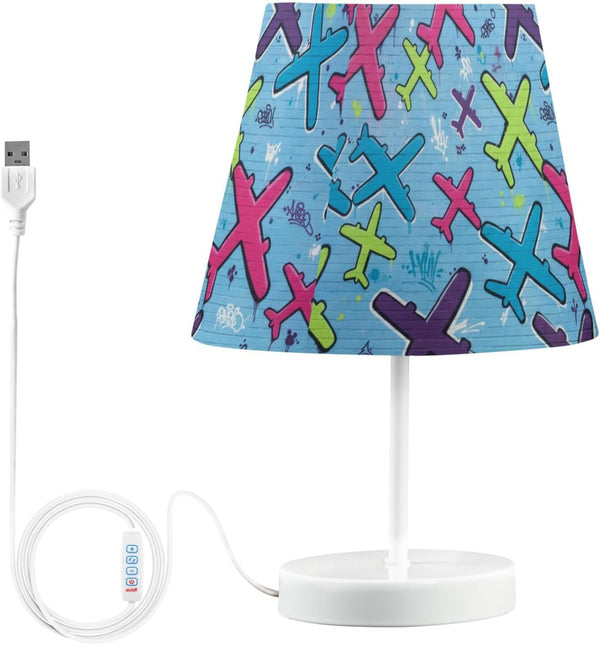 ALAZA Table Lamp Cute Airplane Teal Blue Bedside Lamp for Bedroom LED