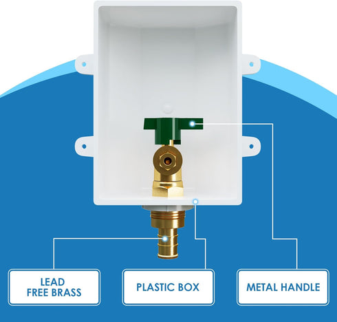 Ice Maker Outlet Box, 1/2 Inch Pex Crimp Inlet x 1/4 Inch OD Compression Outlet, Ice Maker Valve Wall Box
