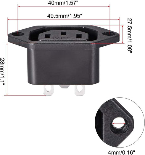 uxcell C13 Panel Mount Plug Adapter 250V AC 10A 3 Pins IEC Inlet Module Plug Power Connector, Pack of 2