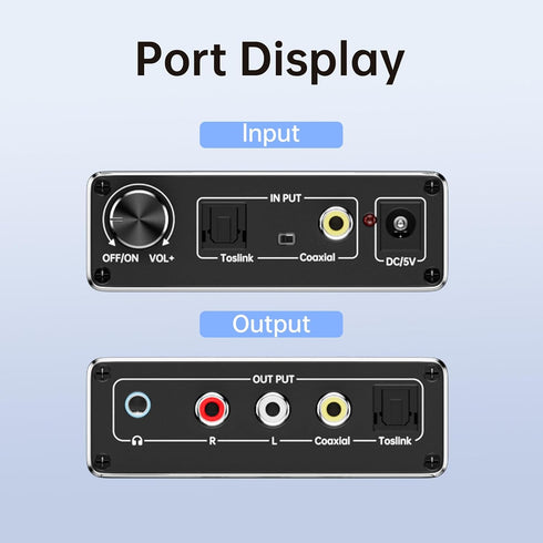 192KHz 3.5mm Players(1 Pack) Digital to Analog Audio Converter, Upgrade Volume Adjustable DAC Digital SPDIF Optical