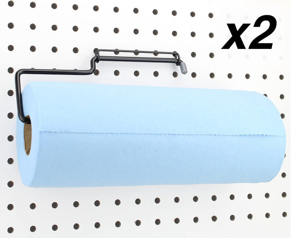 RightArrange 2-Pack Pegboard Paper Towel Holder, Steel, Black - Hooks to Any Peg Board, Organization Accessory for Home