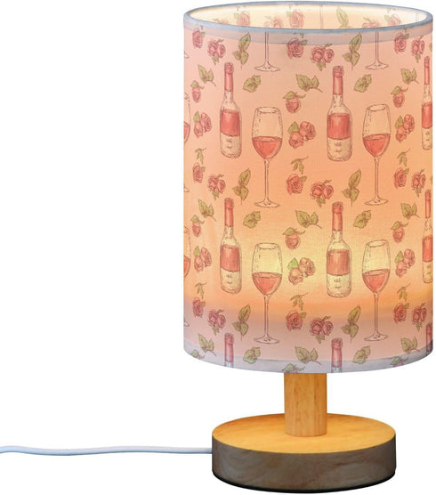 Fustylead Bottles and Glasses of Wine and Rose Bedside Lamps for Night Stands, USB Port with Button Switch, Study Linen
