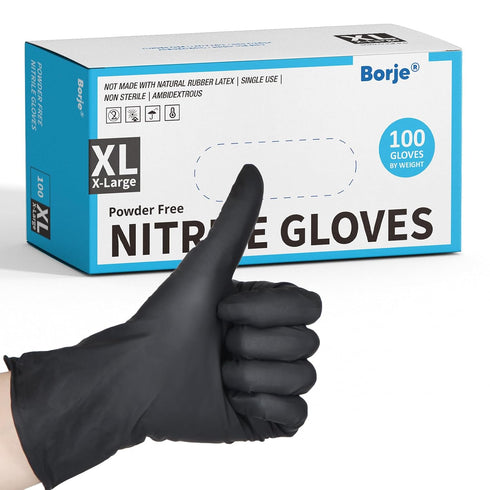 Black Nitrile Disposable Gloves, 4 Mil Medical Exam, Latex & Powder-Free, Food Safe, X-Large, 100 Count