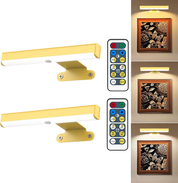 EUIOKUN 2Pack Wireless Picture Light with Remote,Battery Operated Wall Sconces for Wall Decor,3