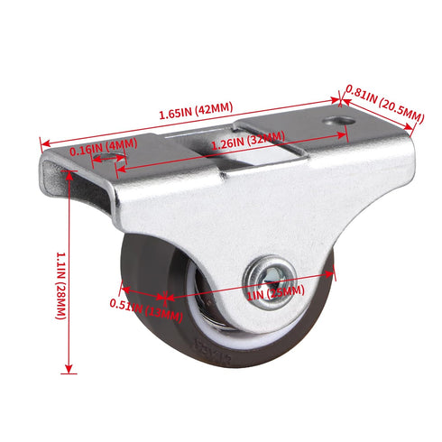 Skelang 8-Pack Rigid Caster 1" Wheels - Low Profile Fixed Caster for Trundle Bed, Cabinet, Drawer