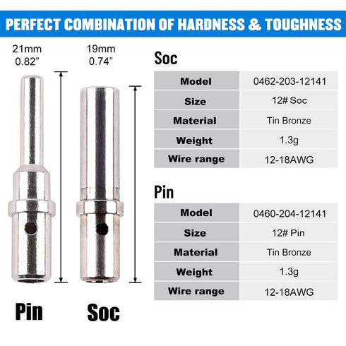 JRready ST6294 Deutsch Solid Contact Size 12 Male Pin and Female Socket for DTP DTHD HD10 HD30 Connectors, 12-14AWG