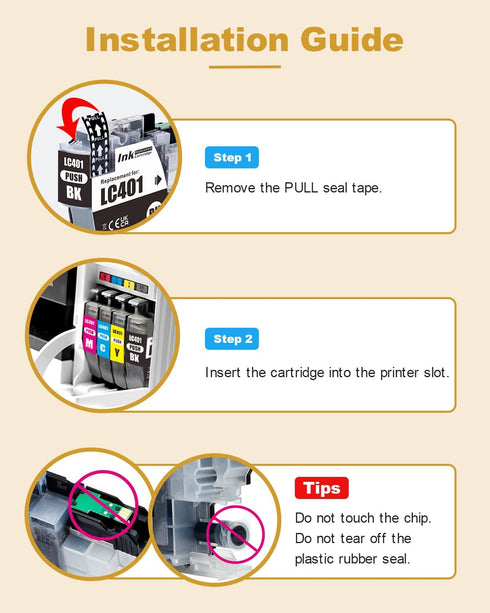 LC401BK Ink Cartridges Replacement for Brother LC-401, 2 Black for MFC-J1010DW MFC-J1012DW MFC-J1170DW Printer