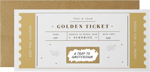 CJ&M The Golden Ticket | Scratch & reveal surprise ticket, Golden ticket,