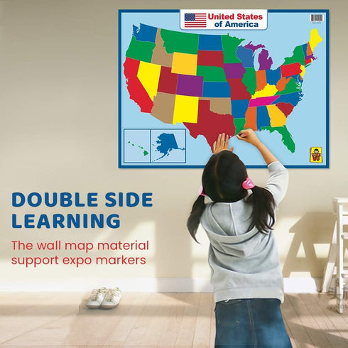 United States Map Laminated Poster, Double-Sided Educational Poster for Kids/Adults, 18 x 24 inch Waterproof Map