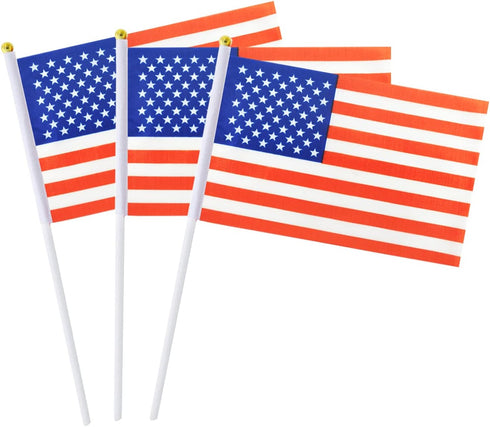 Mini Handheld American Flags on Stick - Small USA Flag for Party Parades Sports Events - 4th of July Decorations