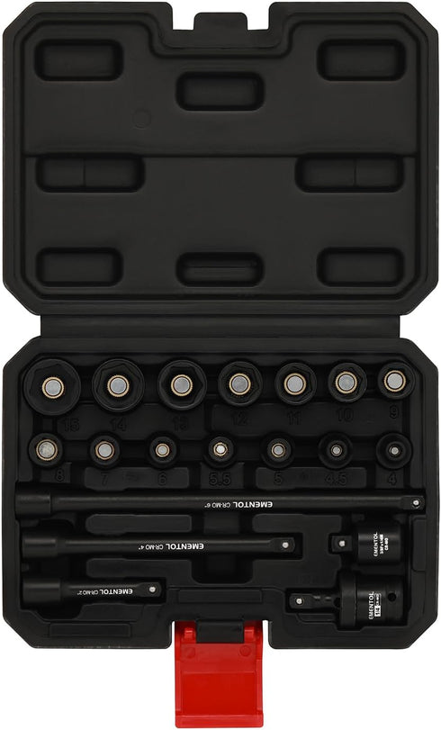 1/4 Inch Set, 19-Piece 4-15mm, 6 EMENTOL Drive Magnetic Impact Socket Metric, Point, Shallow, Cr-Mo,Magnetic Sockets