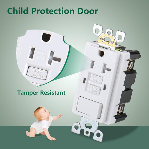 GFCI Outlet, Tamper Resistant GFCI Receptacle with Combination Switch, ETL Listed, White (TR20Amp)
