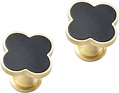 HUHUIAOH 2 Pack Four-Leaf Clover Leather Handle Gold Brass Leather Handle Single Hole Wardrobe Dresser Bedroom Bedside