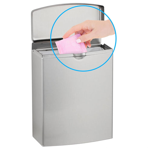 Bobrick Sanitary Napkin Disposal Wall Mounted Stainless Steel Flip Top Receptacle, 1 Gallon Capacity, Model B-270