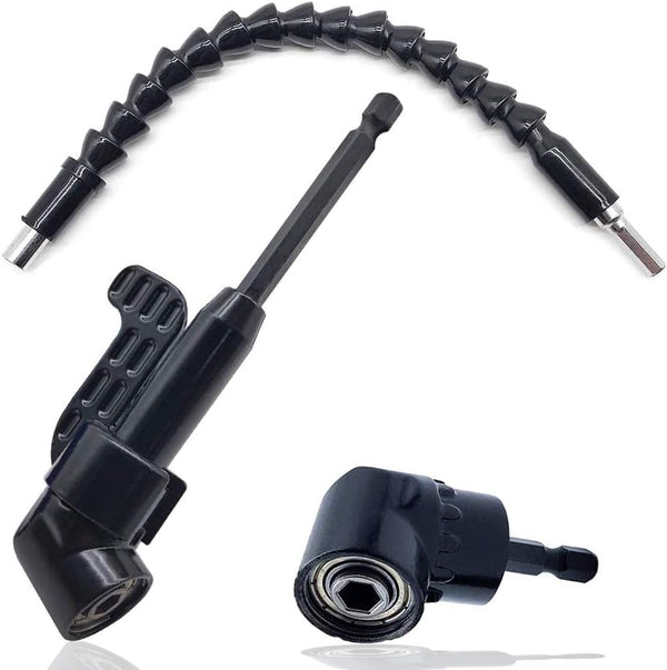 QISF 2Pcs Black 105 Degree 1/4 Inch Right Angle Drill Adapter, Hex Shank Screwdriver Extension Tool