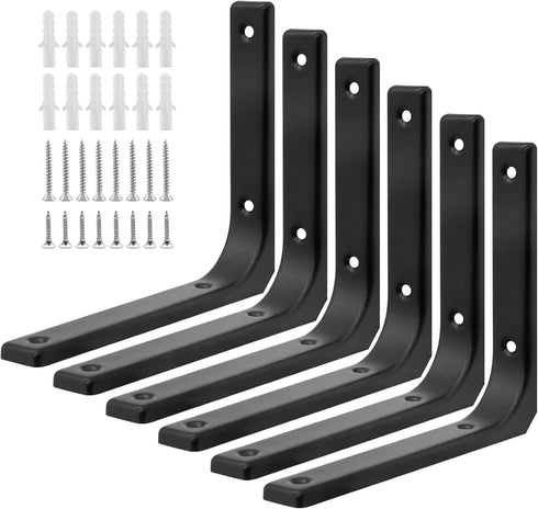 HARSKIYER 6pcs Black Metal Shelf Support Angle L Brackets, 6 x 5 Inch