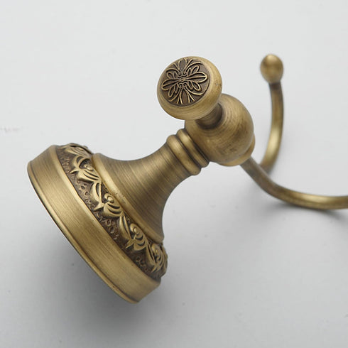 Antique Bronze Brass Bath Towel Hooks - Wall Mounted Bathroom Hardware Accessories with Pattern Carving Design