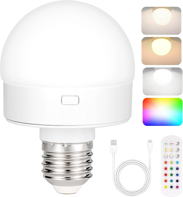 Yochoice Rechargeable Battery Operated Light Bulb with Remote Control,350LM Dimmable Detachable LED Bulb