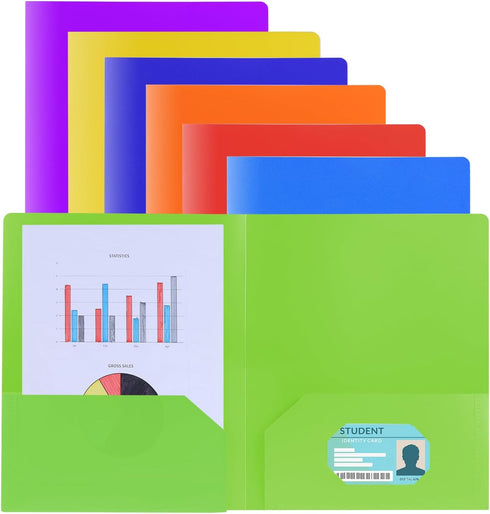 Plastic Folders with Pockets, 2-Pocket Folder for Documents - Durable File Folders with Name Card Slot - Assorted