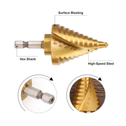 COMOWARE Hex Shank HSS Step Drill Bit, 10 Step Sizes for Metal, Stainless Steel, and Wood