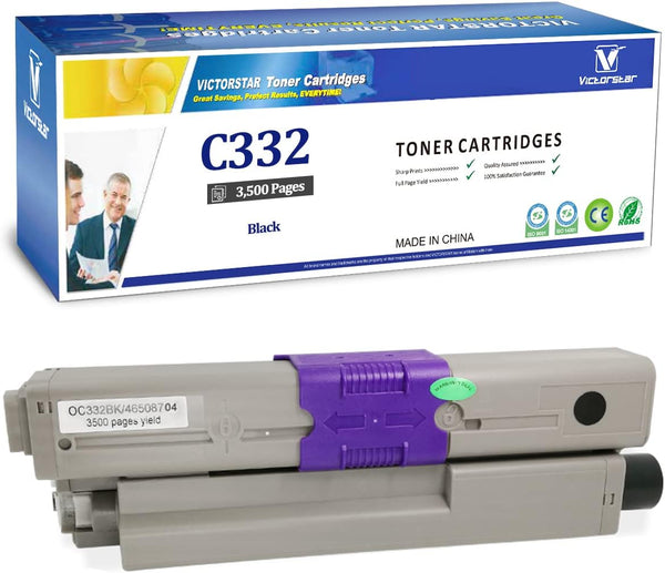 VICTORSTAR Compatible Toner Cartridge C332 MC363 for OKI Okidata Color Laser Printers, 3500 Pages, Black