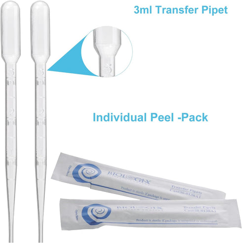 Biologix 2000pcs 3ml Plastic Transfer Pipettes, Disposable Clear Liquid Droppers for Science Laboratory