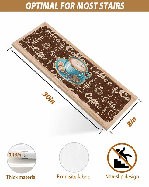BOHOOSKYLAR 4 8"x30" Green Coffee Cup Beans Stair Treads Sugar Vintage Dark Brown Indoor Non Slip Peel and Stick Stair