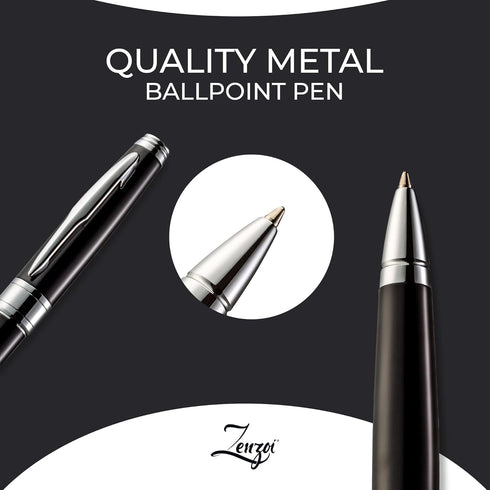 ZenZoi Black Ballpoint Pen Set, Elegant Executive Pen with Luxury Gift Box & 2 Gel Refills