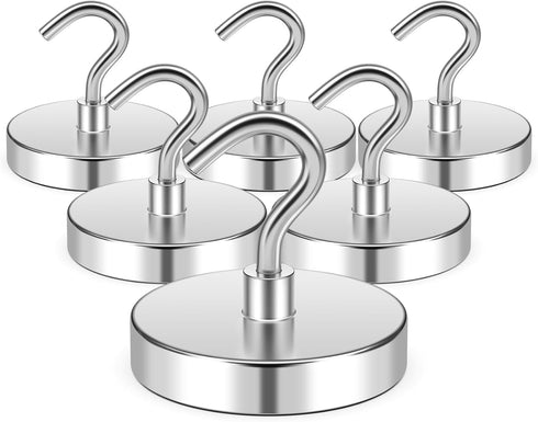 FINDMAG 120lbs Magnetic Hooks - Heavy Duty Neodymium Magnet Hooks for Refrigerator, Home, Kitchen, Office, Silver