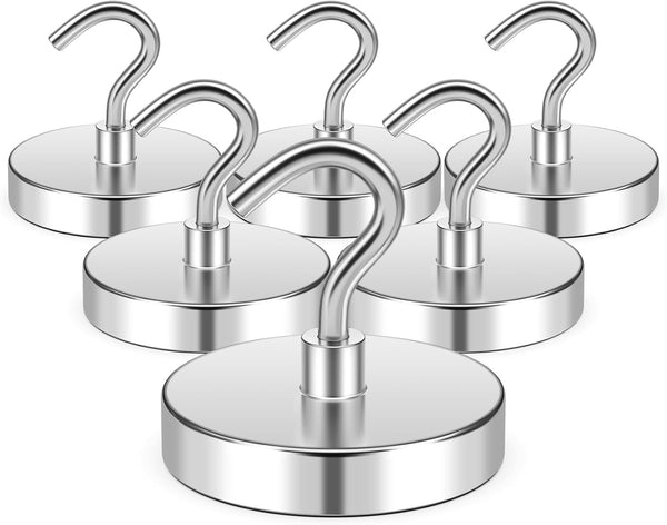 FINDMAG 120lbs Magnetic Hooks - Heavy Duty Neodymium Magnet Hooks for Refrigerator, Home, Kitchen, Office, Silver