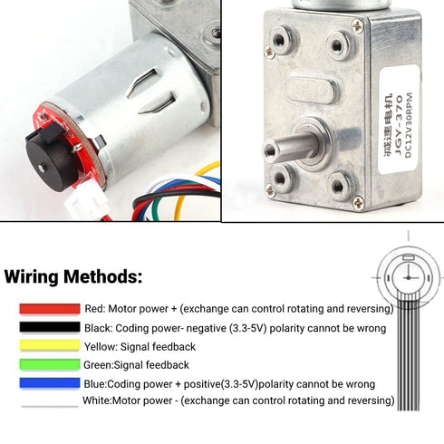 Worm Gear Motor DC 12V High Torque Gear Reduction Motor with Encoder, Strong Self Locking Electric Motor (30RPM)