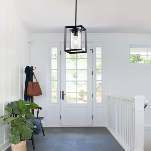 Sheenkarion 1 Pack Farmhouse Black Kitchen Island Pendant Light Fixture,Height Adjustable Metal Rod Hanging Modern