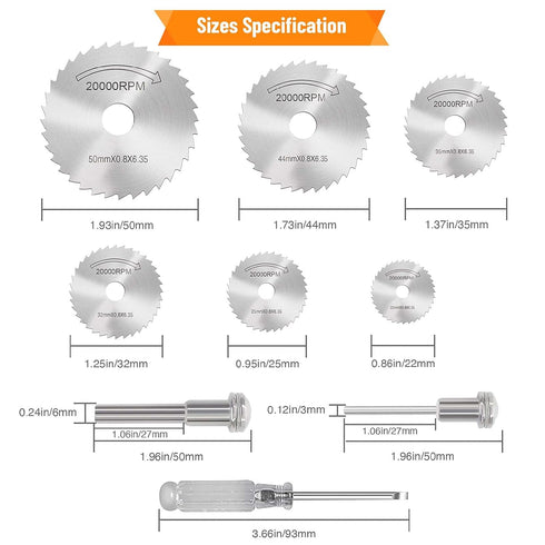 Cutting Wheel Set for Drills, 8Pcs HSS Rotary Tool Saw Blades with 1/8" Mandrel and Screwdriver