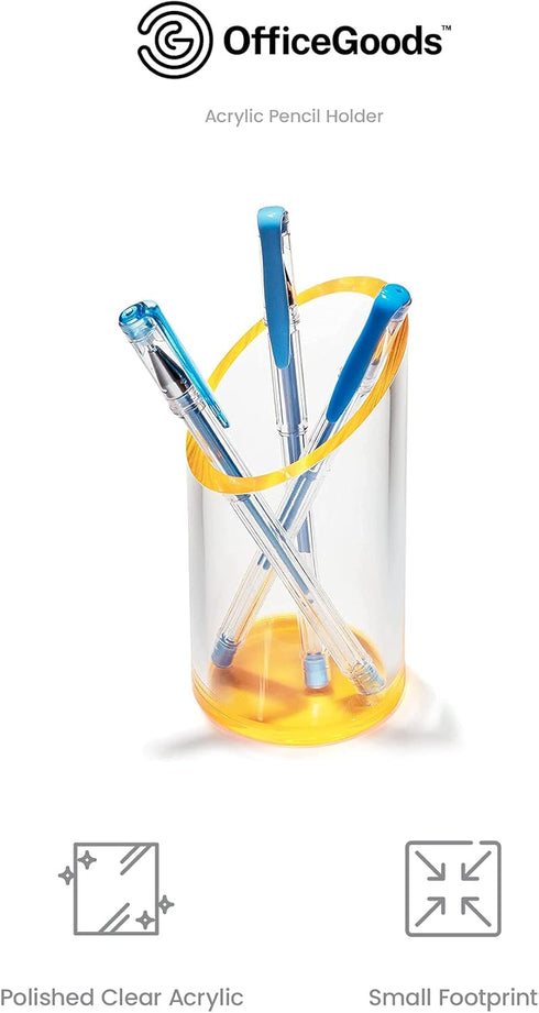 OfficeGoods Acrylic Pen & Pencil Holder - Modern Cylinder Design, Beautiful Desk Organizer for Home or Office, Neon