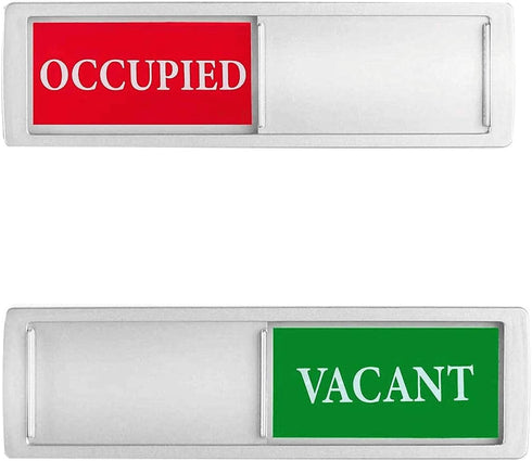 Privacy Sign, Premium Vacant Occupied Sign for Home Office Restroom, Slider Door Indicator 7'' x 2'' - Silver