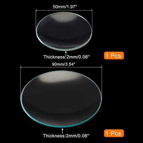 PATIKIL 50mm/90mm Diameter Watch Glass, 1 Set Beaker Cover Smooth Edges Chamfered Arc for Laboratory, Transparent