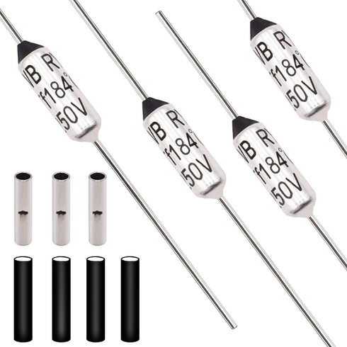 Tnisesm 10 Pcs 184 C Metal Thermal Cutoffs, Thermal Fuse 10A 250V with Non-Insulated Butt Connectors (22-18 AWG) for