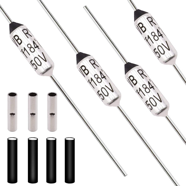Tnisesm 10 Pcs 184 C Metal Thermal Cutoffs, Thermal Fuse 10A 250V with Non-Insulated Butt Connectors (22-18 AWG) for