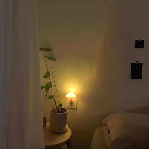 ESUPPORT 2 Pack 50000h) Mushroom-Shaped Energy Saving Sensor LED Night Light with Plug Yellow(Average Life Expectancy